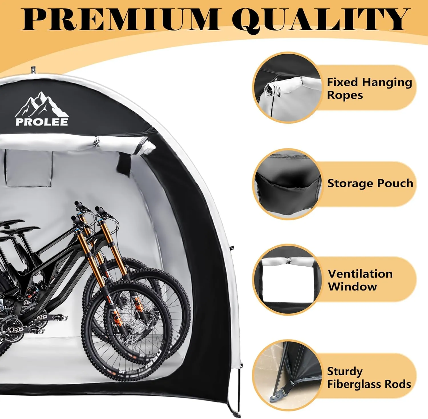 Bike Shed 6.6FT, Waterproof Oxford Fabric Storage Tent for 2 Bikes, Outdoor Storage with Window Design, Black