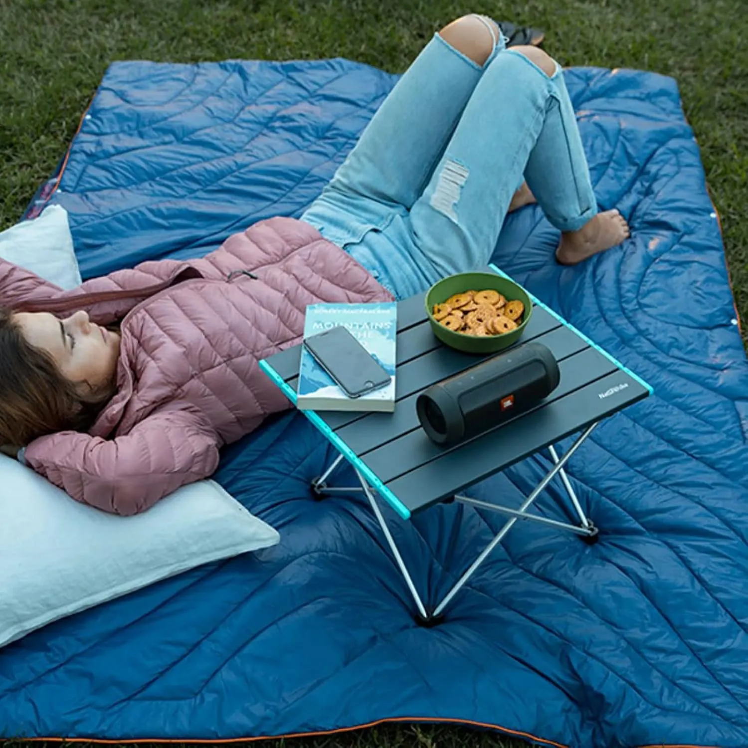 BK&MF Aluminum Outdoor Folding Camping Table,Portable Ultralight Picnic Camping Table Compact Small Travel Table with Carry Bag for Camp, Cooking Hiking,C,68x46x41cm(27x18x16inch)