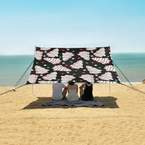 Black Christmas Tree Cake Beach Camping Tent Sun Shelter for Whole Family, Stars Beach Shade Canopy with UPF50  UV Protection,Easy Set Up and Carry,Outdoor Shade for Trips, Fishing, Backyard Fun