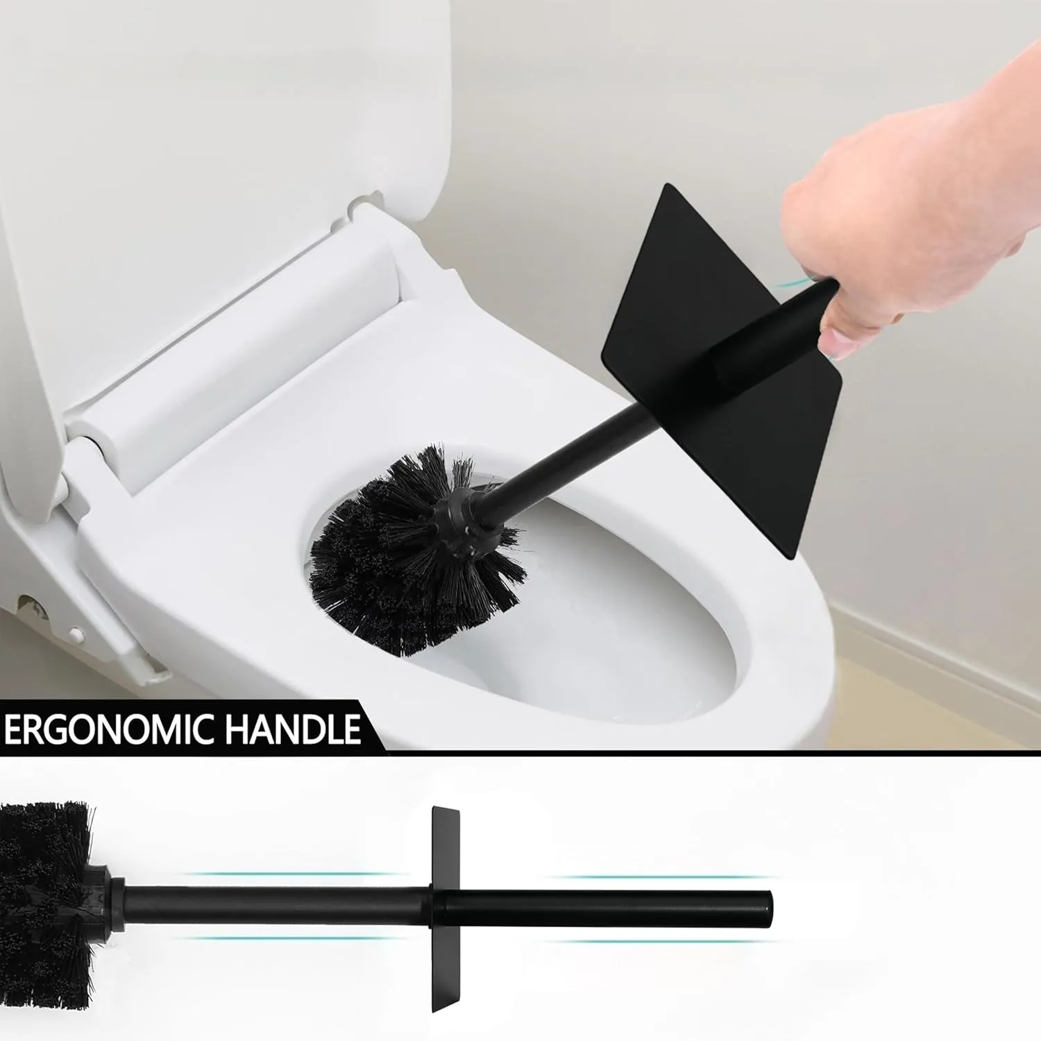 Black Line Design Resin Toilet Bowl Holder and Brush Set, Stylish Bathroom Cleaning Tool with Durable Bristles, Compact and Functional