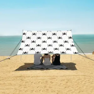 Black Spider Cartoon Pixel Art Beach Canopy Tent Anti-UV & Wind Resistant, Camping Sun Shelter Easy Setup Portable,Outdoor Shade Tents with Sandbags,Sand Shovels,Ground Pegs & Stability Poles
