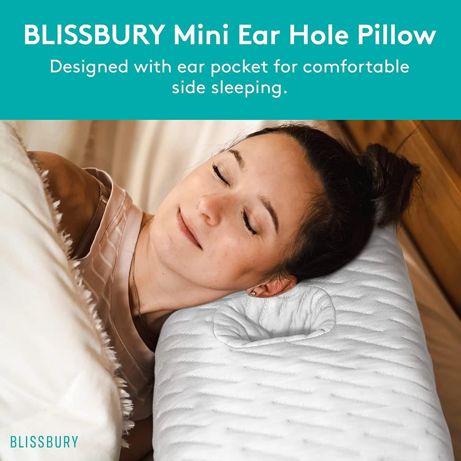 BLISSBURY Mini Ear Pillow (Satin)| Ear Piercing Pillow for Side Sleeping | Travel Friendly CNH Pillow with Ear Hole | Soothing Hole for Ear Pain | Piercing Health & Ear Recovery for Side Sleepers
