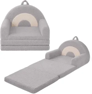 Blissful Diary Foldable Toddler Couch, 2-in-1 Comfy Toddler Chair & Lounger for Reading, Nap, Playroom, Kids Couch Sofa for 1 2 3  Year Old Girls Boys Birthday Gift, Light Gray Rainbow