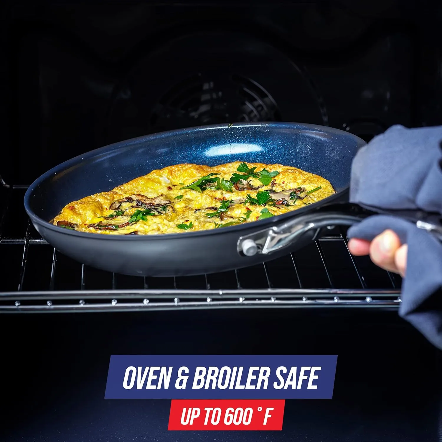 Blue Diamond Hard Anodized 11" Frying Pan includig Lid,Diamond Ceramic Nonstick Skillet, Non Toxic PFAS -Free, Dishwasher & Oven Safe, Even Heating, Metal Utensil Safe, Warp Control, Gray