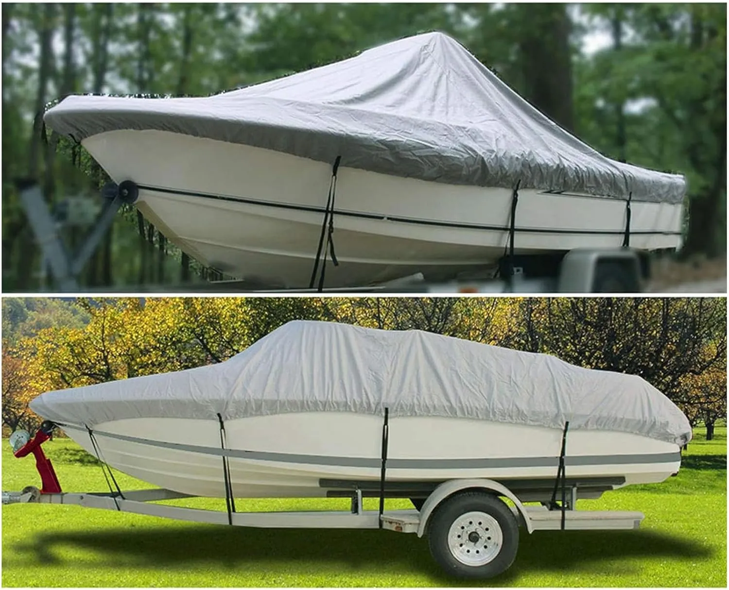 Boat Cover, Heavy Duty 600D Waterproof Trailerable Boat Cover, 100% Waterproof Marine Grade Oxford Cloth Boat Cover All Weather Protection Boat Cover