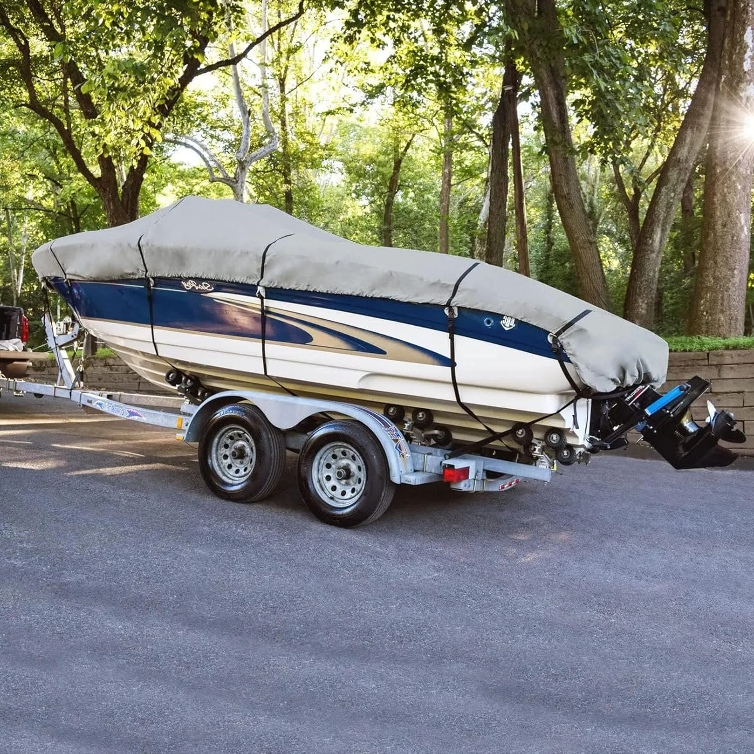 Boat Cover, Heavy Duty 600D Waterproof Trailerable Boat Cover, 100% Waterproof Marine Grade Oxford Cloth Boat Cover All Weather Protection Boat Cover