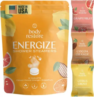 Body Restore Shower Steamers Aromatherapy 15 Pack - Easter Basket Stuffers, Relaxation Birthday Gifts for Mom, Dad, Best Friend, Travel Essentials, Stress Relief, Self Care - Citrus