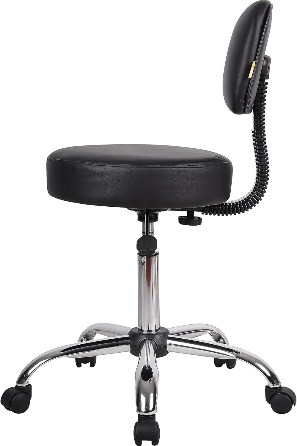 Boss Office Products Be Well Medical Spa Stool with Back in Vinyl, Black