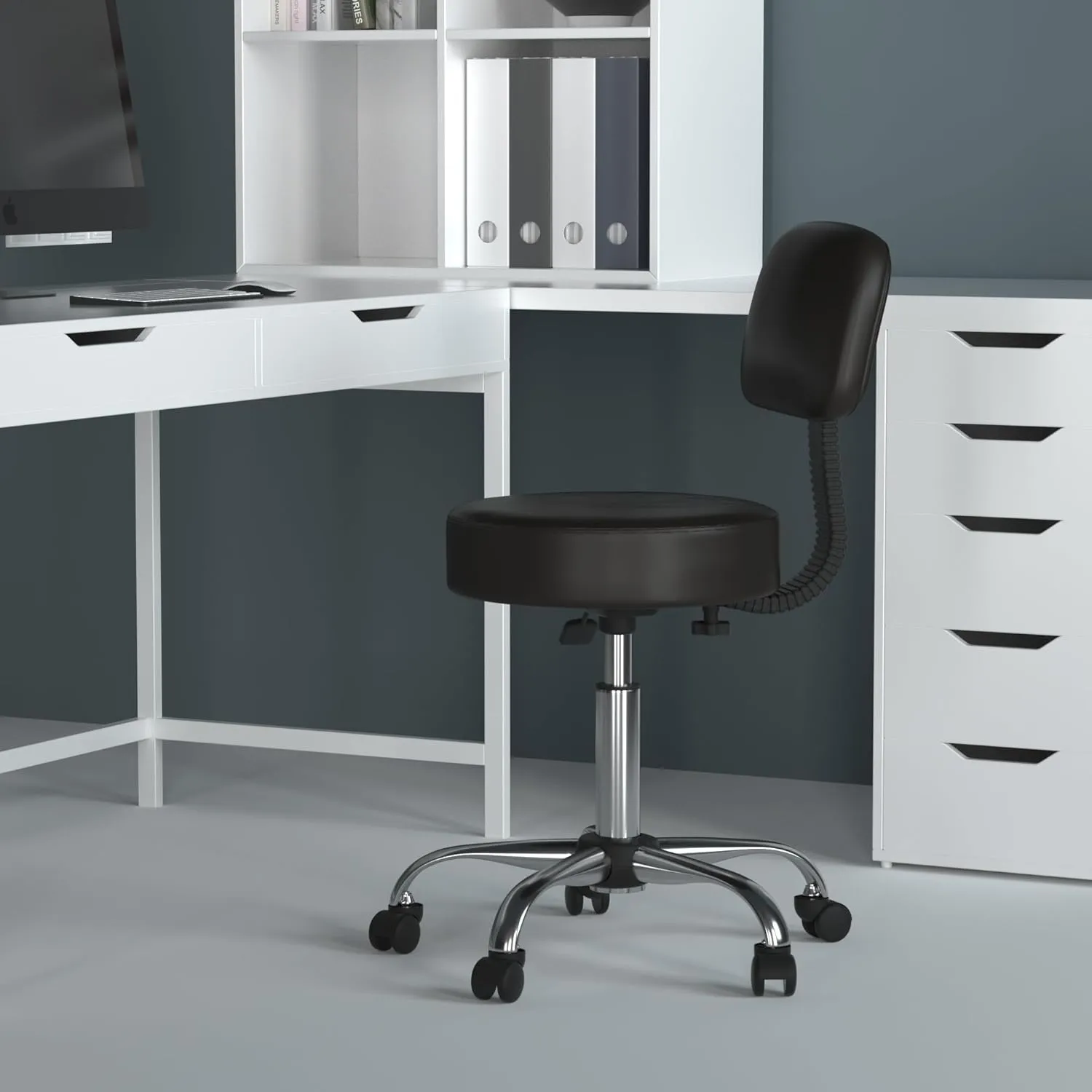 Boss Office Products Be Well Medical Spa Stool with Back in Vinyl, Black