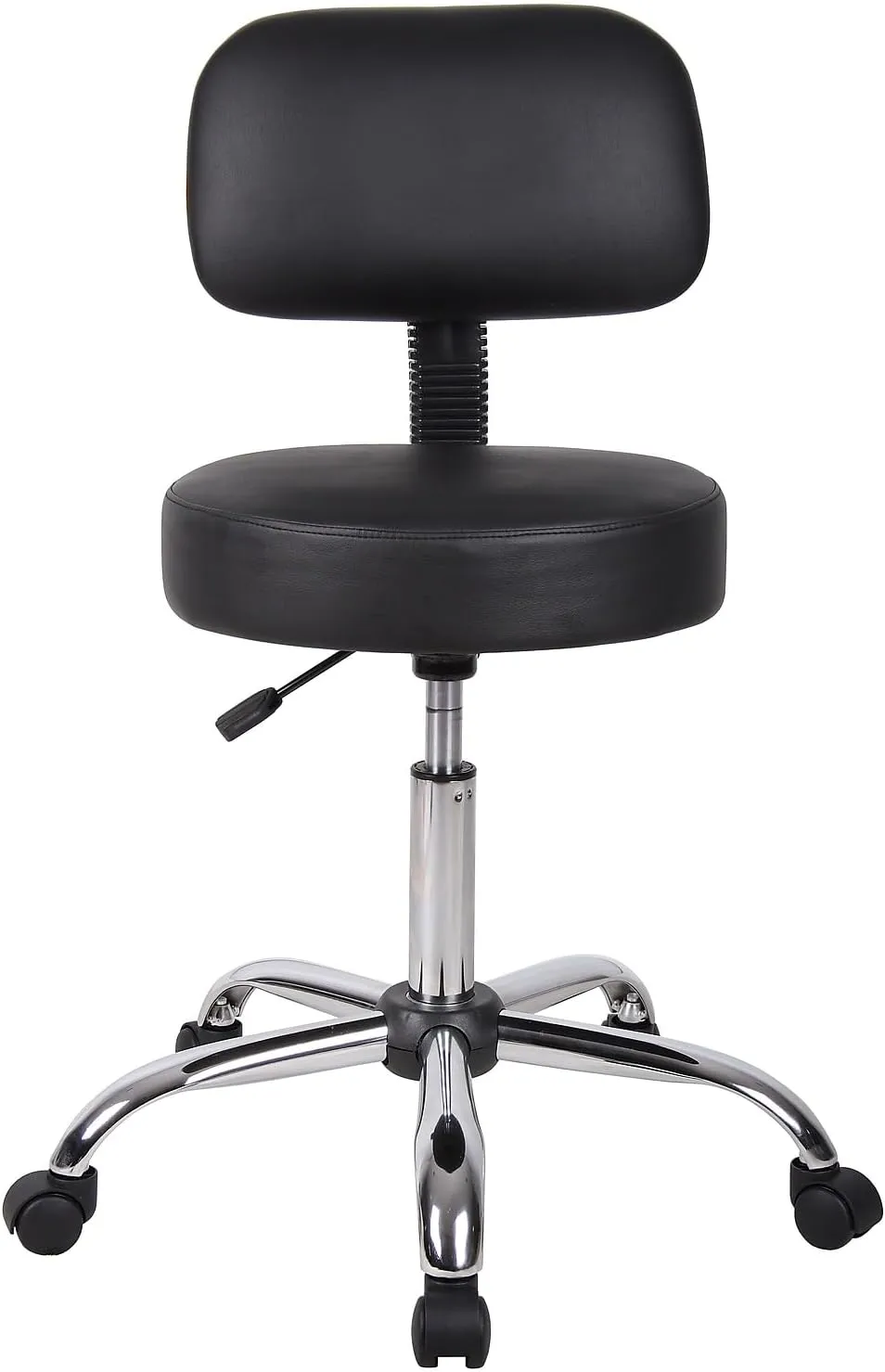 Boss Office Products Be Well Medical Spa Stool with Back in Vinyl, Black