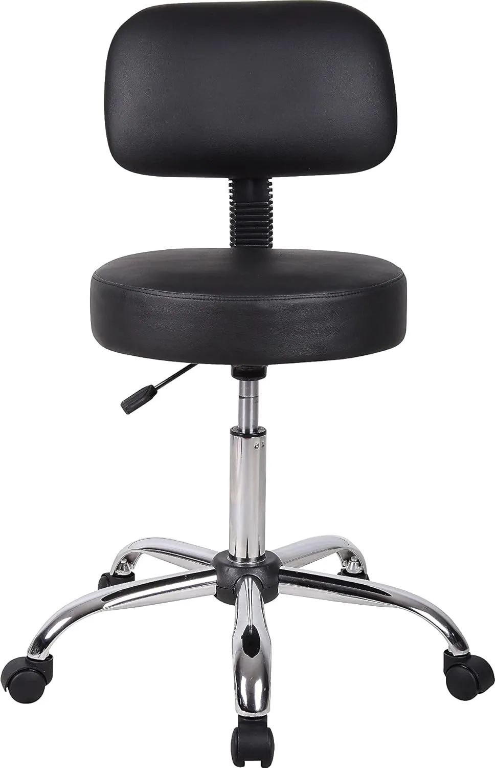 Boss Office Products Be Well Medical Spa Stool with Back in Vinyl, Black