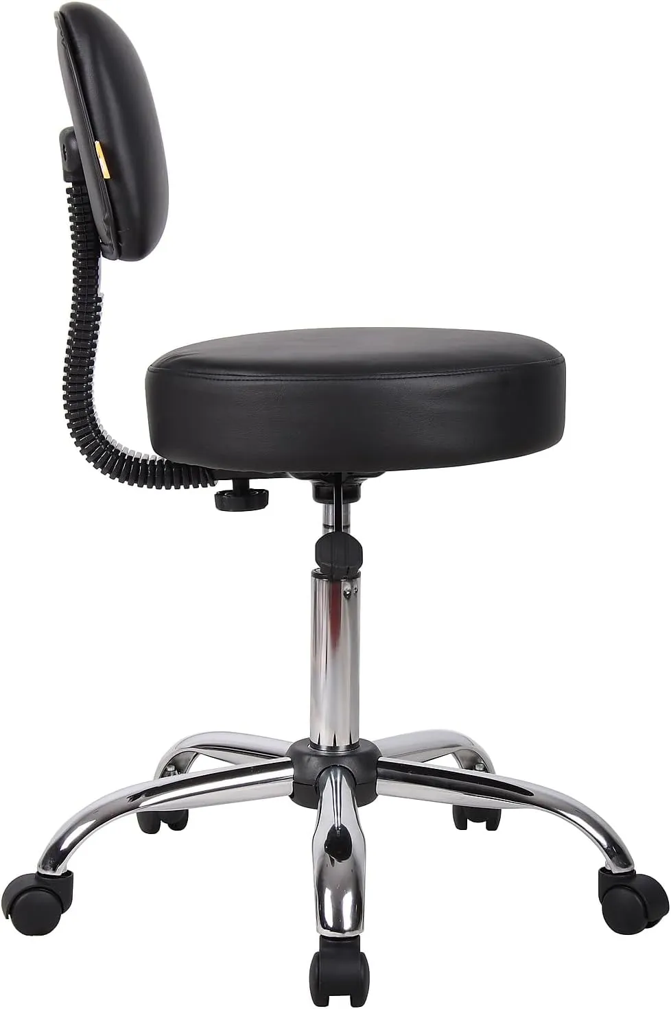 Boss Office Products Be Well Medical Spa Stool with Back in Vinyl, Black