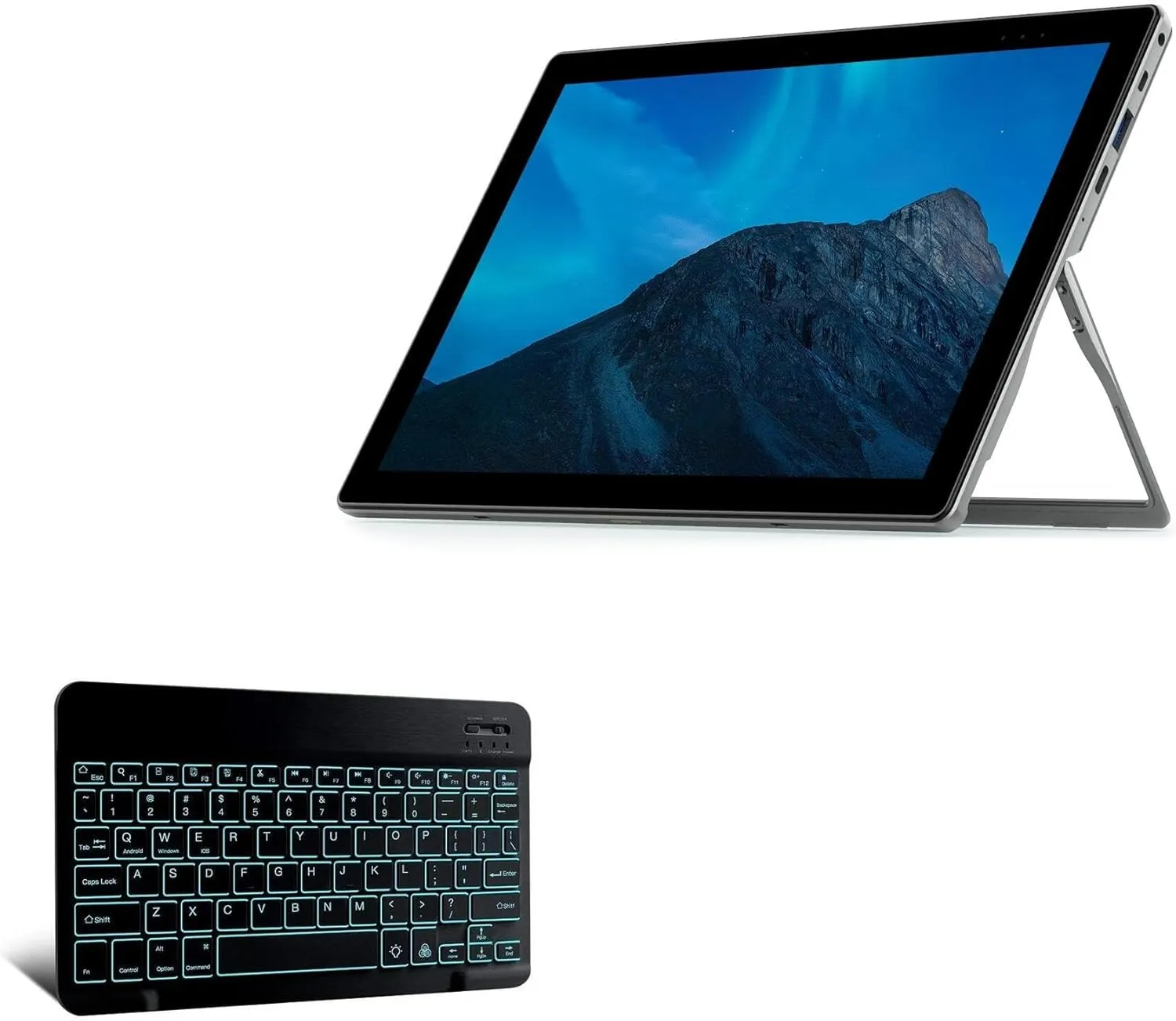 BoxWave Keyboard Compatible with Alldocube iWork 20 - SlimKeys Bluetooth Keyboard - with Backlight, Portable Slim LED 7 Colors - Jet Black