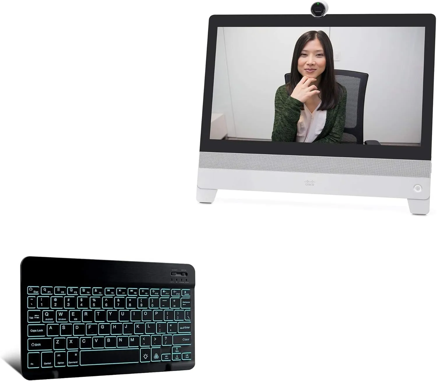 BoxWave Keyboard Compatible with Cisco Webex DX80 - SlimKeys Bluetooth Keyboard - with Backlight, Portable Slim LED 7 Colors - Jet Black