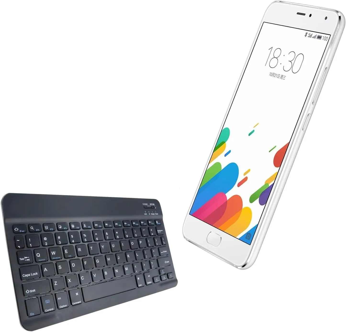 BoxWave Keyboard Compatible with Meizu Blue Charm Metal - SlimKeys Bluetooth Keyboard, Portable Thin with Chiclet-Style Keys - Jet Black