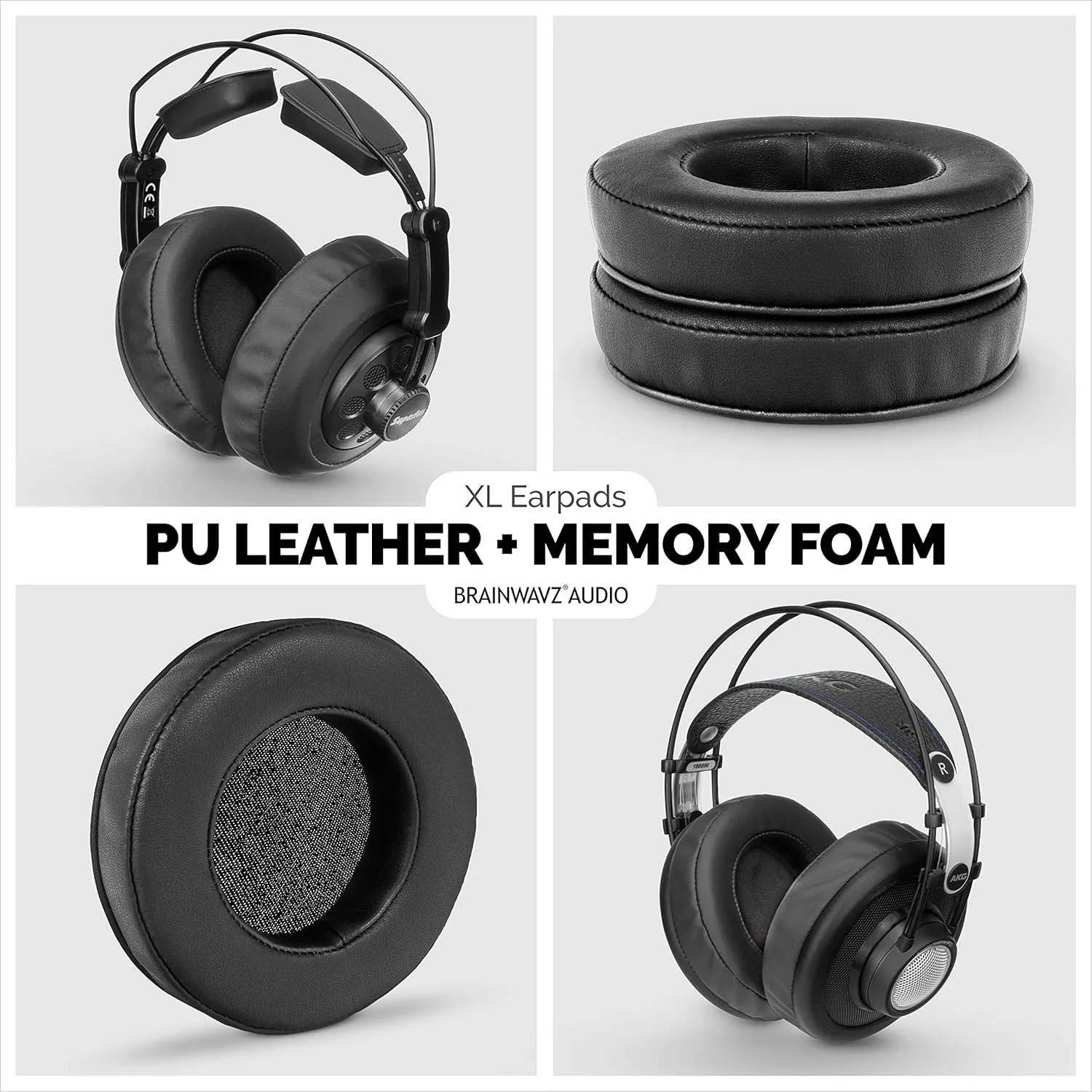 Brainwavz XL Large Replacement Memory Foam Earpads - Suitable for Many Other Large Over The Ear Headphones - Sennheiser, AKG, HifiMan, ATH, Philips, Fostex, Sony (Black Pleather)