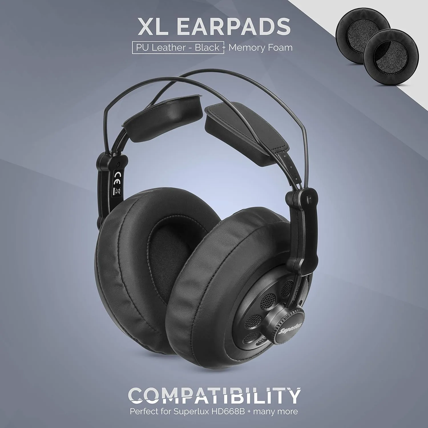 Brainwavz XL Large Replacement Memory Foam Earpads - Suitable for Many Other Large Over The Ear Headphones - Sennheiser, AKG, HifiMan, ATH, Philips, Fostex, Sony (Black Pleather)