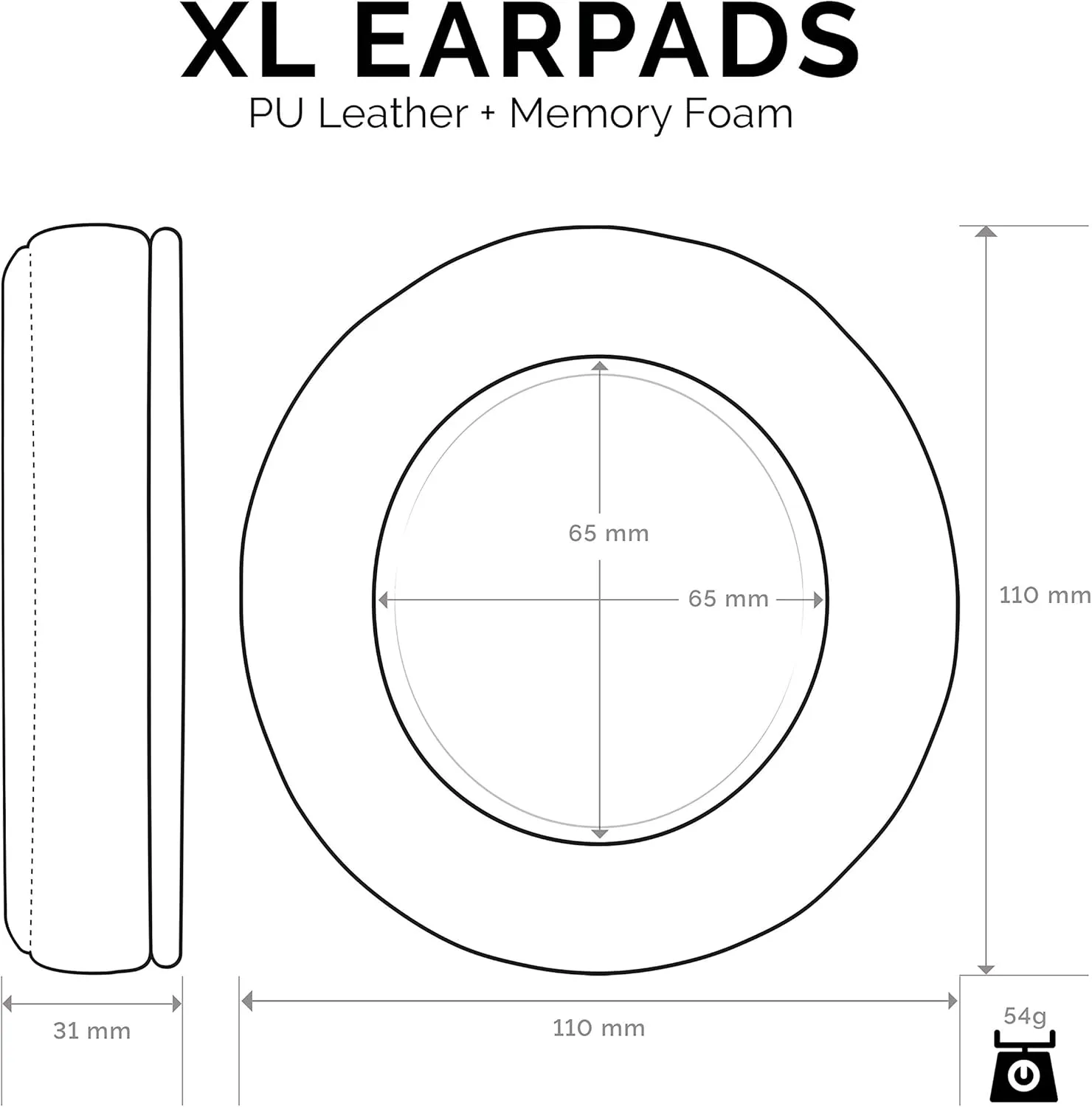 Brainwavz XL Large Replacement Memory Foam Earpads - Suitable for Many Other Large Over The Ear Headphones - Sennheiser, AKG, HifiMan, ATH, Philips, Fostex, Sony (Black Pleather)