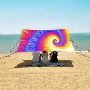 Bright Rainbow Beach Canopy Tent Anti-UV & Wind Resistant, Tie Dye Camping Sun Shelter Easy Setup Portable,Outdoor Shade Tents with Sandbags,Sand Shovels,Ground Pegs & Stability Poles