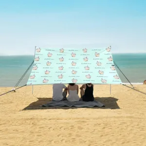 Bubble Tea Cute Cartoon Beach Canopy Tent Anti-UV & Wind Resistant, Camping Sun Shelter Easy Setup Portable,Outdoor Shade Tents with Sandbags,Sand Shovels,Ground Pegs & Stability Poles