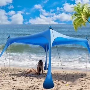 Buheco Beach Tent Pop Up Shade 10x10ft Beach Canopy Sun Shelter UPF50  with 4 Foldable Poles-Portable Carrying Bag-Sand Shovel-Ground Pegs-Windproof Ropes for Outdoor Family Camping-Fishing-Picnic