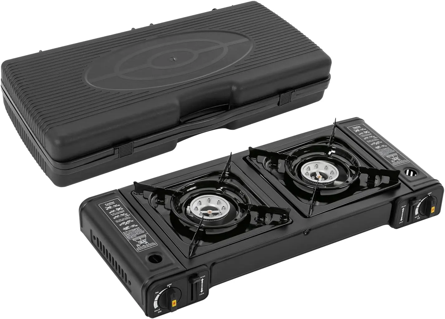 Butane Camping Stove 2 Burners Stove Portable Gas Stove Double Auto Ignition Cooktop Camping Burner for Home, Campgrounds, Outdoor Kitchens, Apartments