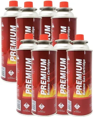 Butane Fuel Canisters for Portable Camping Stoves, Gas Burners, UL Listed, 8 oz. Per Canister - Set of 8
