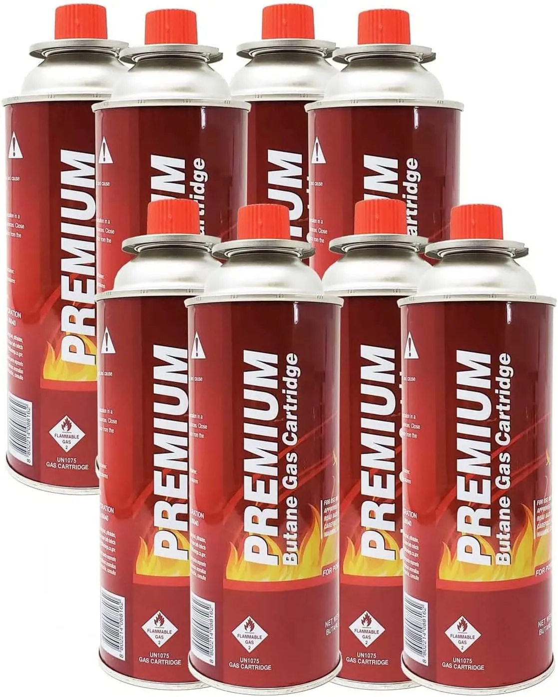 Butane Fuel Canisters for Portable Camping Stoves, Gas Burners, UL Listed, 8 oz. Per Canister - Set of 8