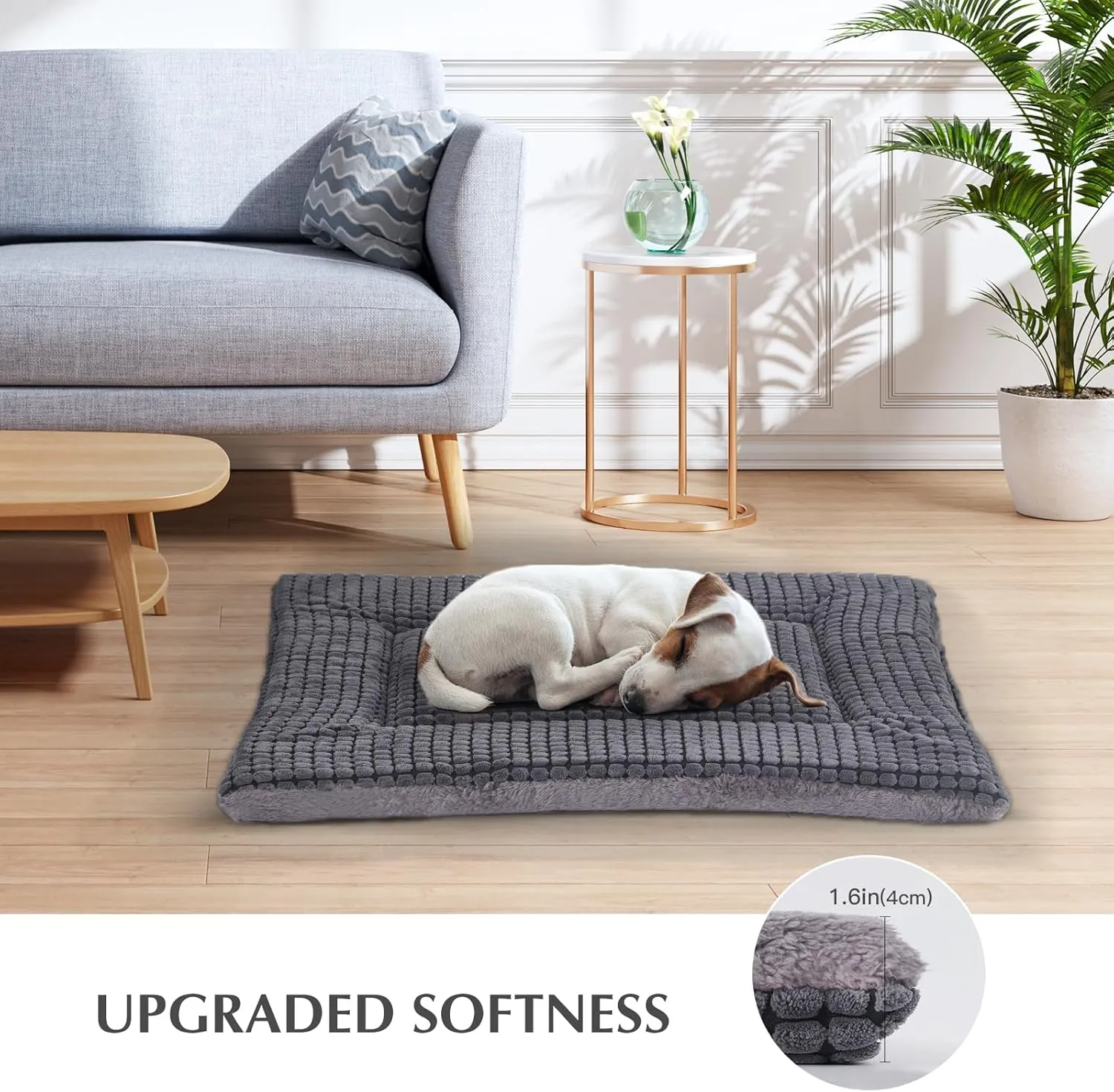BVAGSS Dog Bed Mat,Reversible Dog Crate Pad, Memory Foam Soft Warm Pet Cushion for Small Medium Dogs, Washable Pet Sleeping Mattress Kennel Bed Pad XH079 (36''x23''x1.6'',Light Grey)