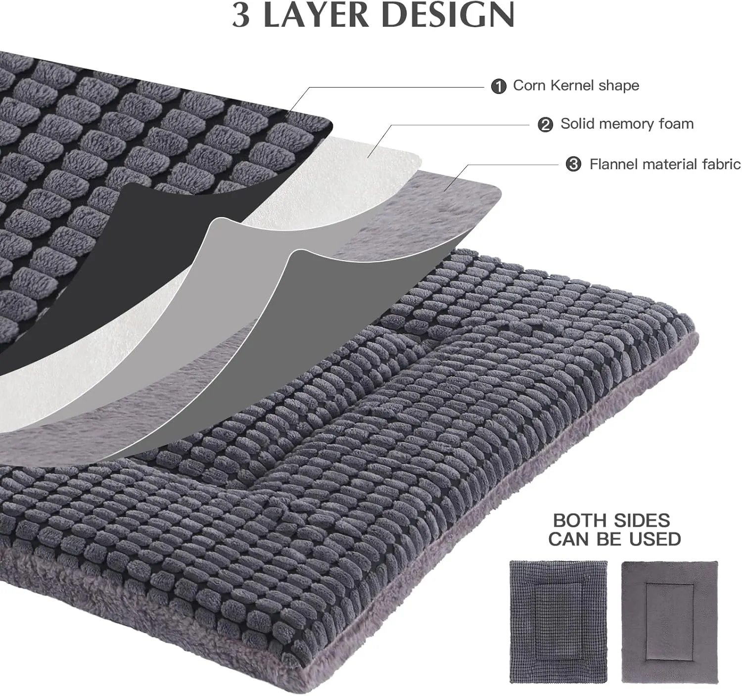 BVAGSS Dog Bed Mat,Reversible Dog Crate Pad, Memory Foam Soft Warm Pet Cushion for Small Medium Dogs, Washable Pet Sleeping Mattress Kennel Bed Pad XH079 (36''x23''x1.6'',Light Grey)