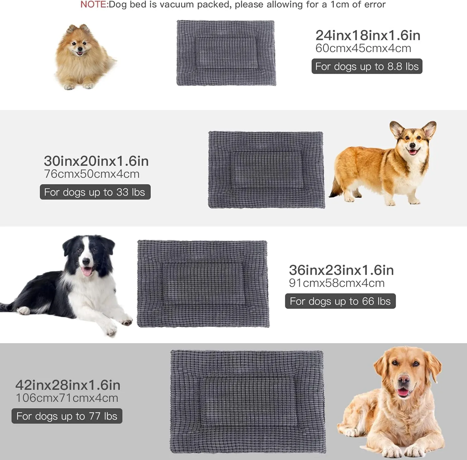 BVAGSS Dog Bed Mat,Reversible Dog Crate Pad, Memory Foam Soft Warm Pet Cushion for Small Medium Dogs, Washable Pet Sleeping Mattress Kennel Bed Pad XH079 (36''x23''x1.6'',Light Grey)