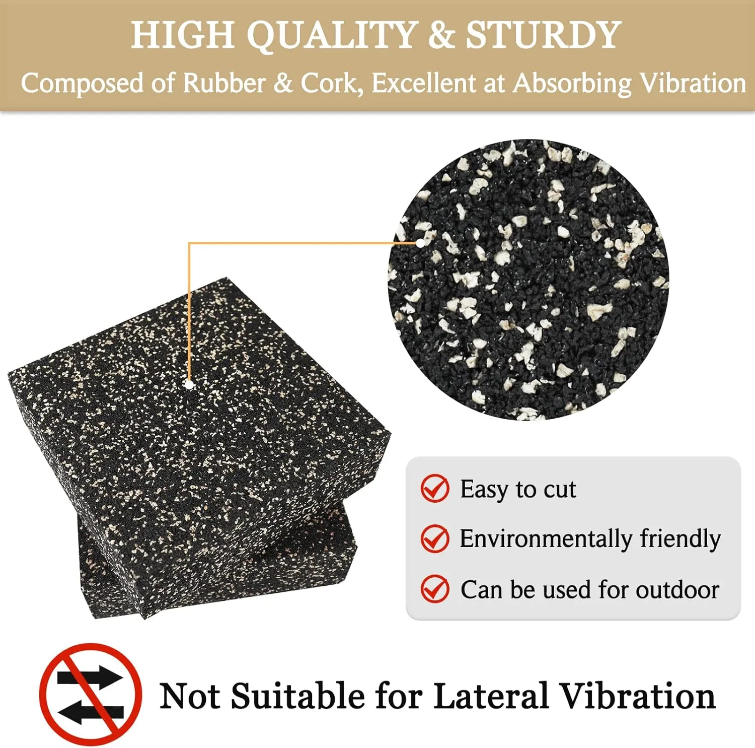 BXI Subwoofer Isolation Pad - 2 Pcs 6 X 6 X 2 Inches Bass Reduction Floorstanding Speakers Mat Riser - Thick Large Rubber Cork Anti Vibration Pads for Heavy Machine Equipment Studio Monitor Stands
