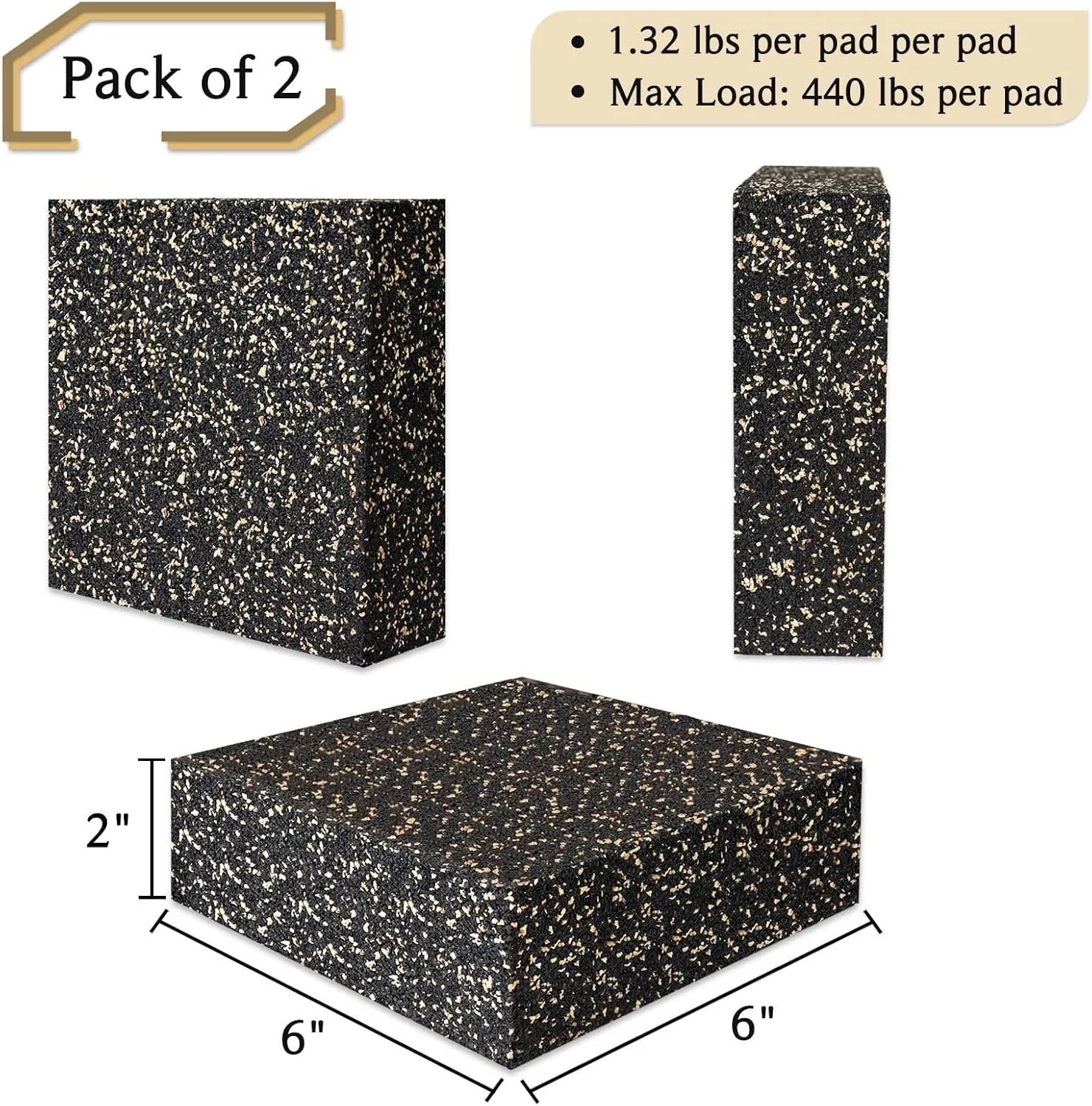BXI Subwoofer Isolation Pad - 2 Pcs 6 X 6 X 2 Inches Bass Reduction Floorstanding Speakers Mat Riser - Thick Large Rubber Cork Anti Vibration Pads for Heavy Machine Equipment Studio Monitor Stands