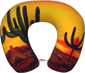 Cactus in Desert Print Memory Foam Travel Pillow â€“ Soft for Flights, Road Trips, Long Distance, Sleeping Neck Support