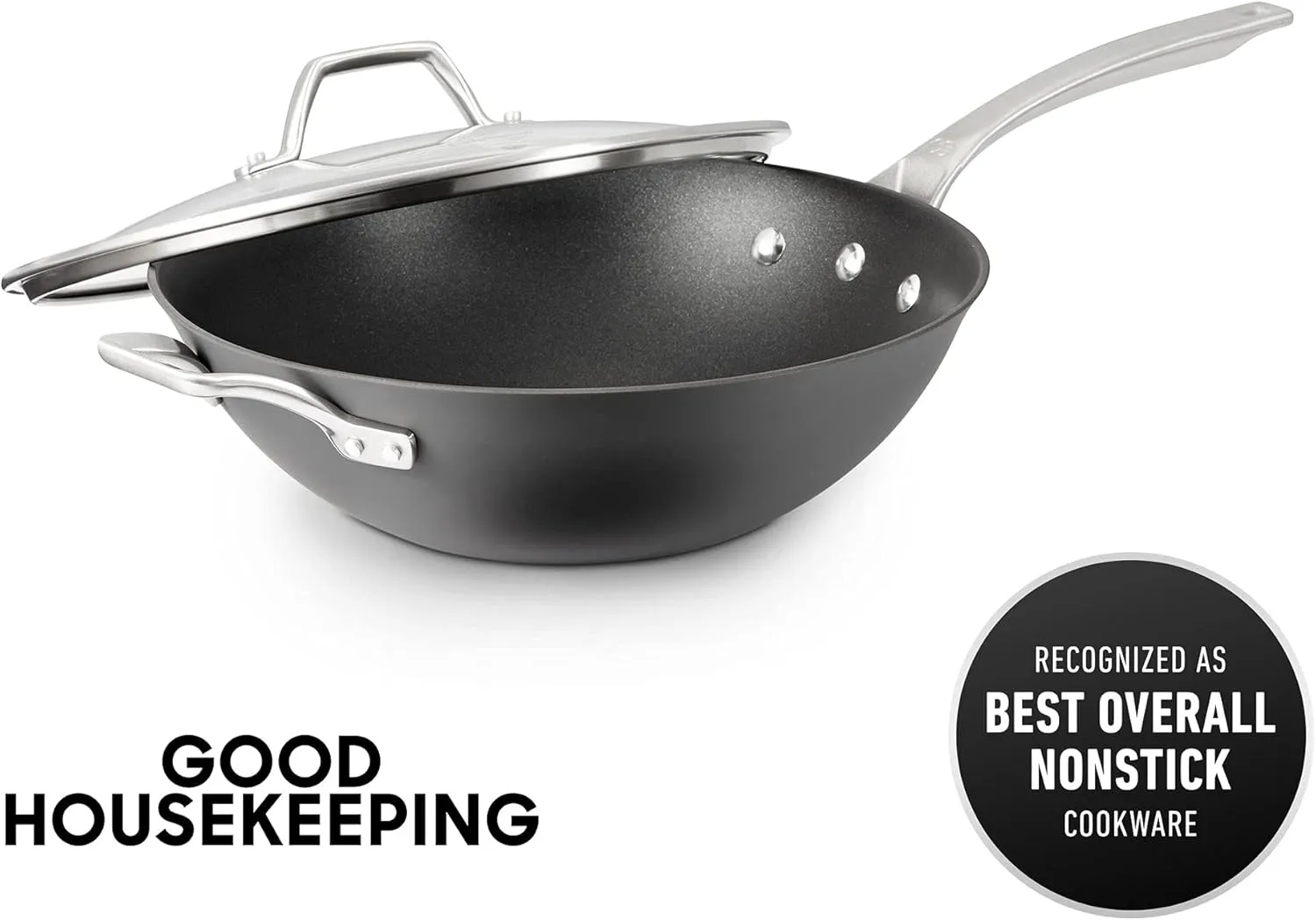 Calphalon Signature Hard-Anodized Nonstick Wok, 12", Flat-Bottom, Oven-Safe, PFOA-Free, Black