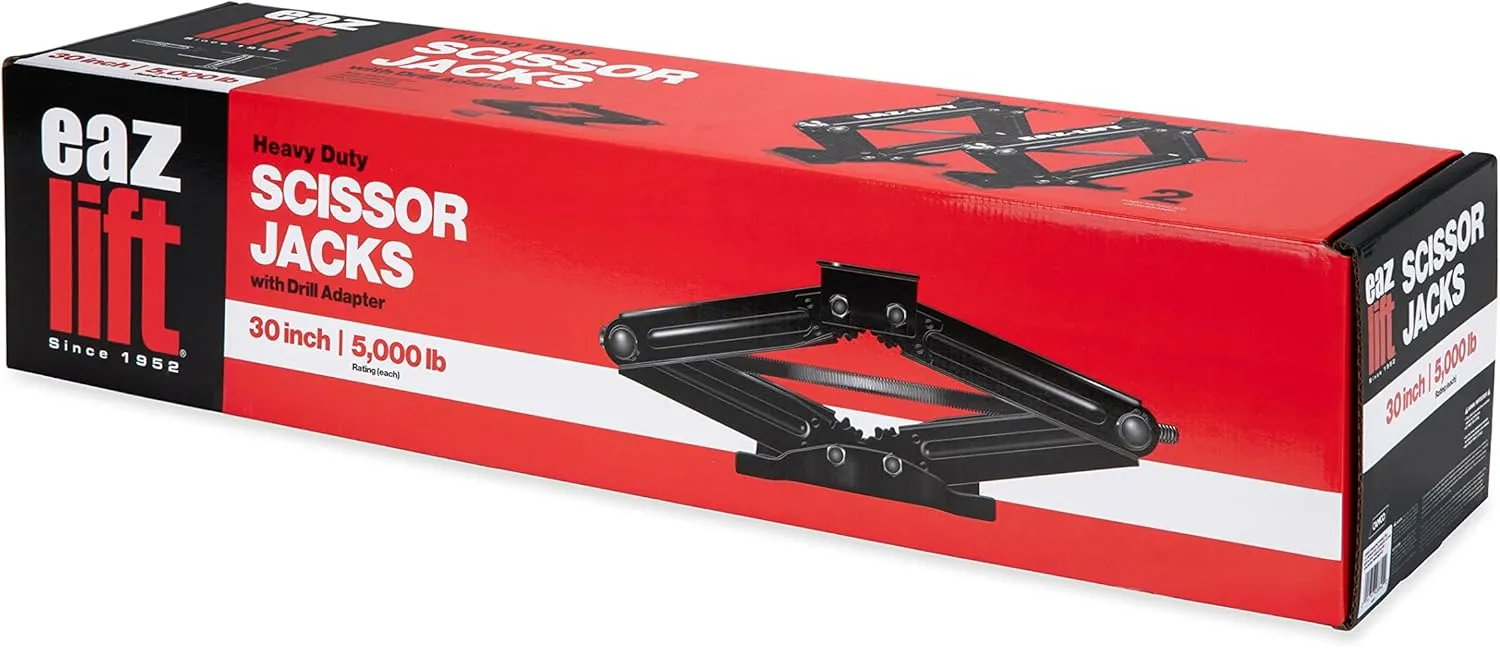 Camco EAZ-Lift 30-Inch Stabilizing RV Scissor Jacks - Features a 5,000lb Load Capacity - Heavy Duty Steel Construction - Set of 2 (48840)
