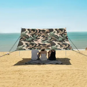 Camouflage Watercolor Pattern Beach Canopy Tent Anti-UV & Wind Resistant, Camping Sun Shelter Easy Setup Portable,Outdoor Shade Tents with Sandbags,Sand Shovels,Ground Pegs & Stability Poles