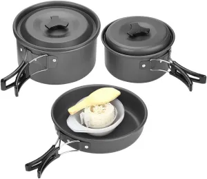 Camp Cookware Kit, Large Pot, Small, Pot Frying Pan, Bowls, Spoons, Camping Picnic Cooking Set for 2-3 People