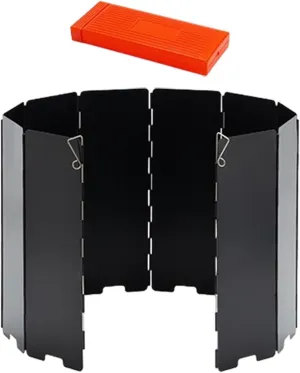 Camp Stove Windscreen Wind Shade Foldable 10 Plates Compact Wind Protection Stove Windshield for Hiking Outdoor BBQ Picnic, Black