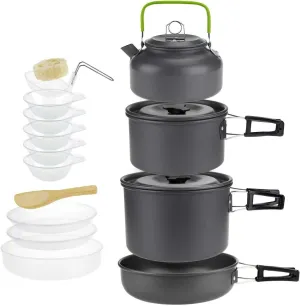 Camping 4~5 Person Cookware Cooking Set Survival Equipment Aluminum Nonstick Outdoor Tableware Coffee Kettle Pot Pan Bowl Hiking Trip Picnic