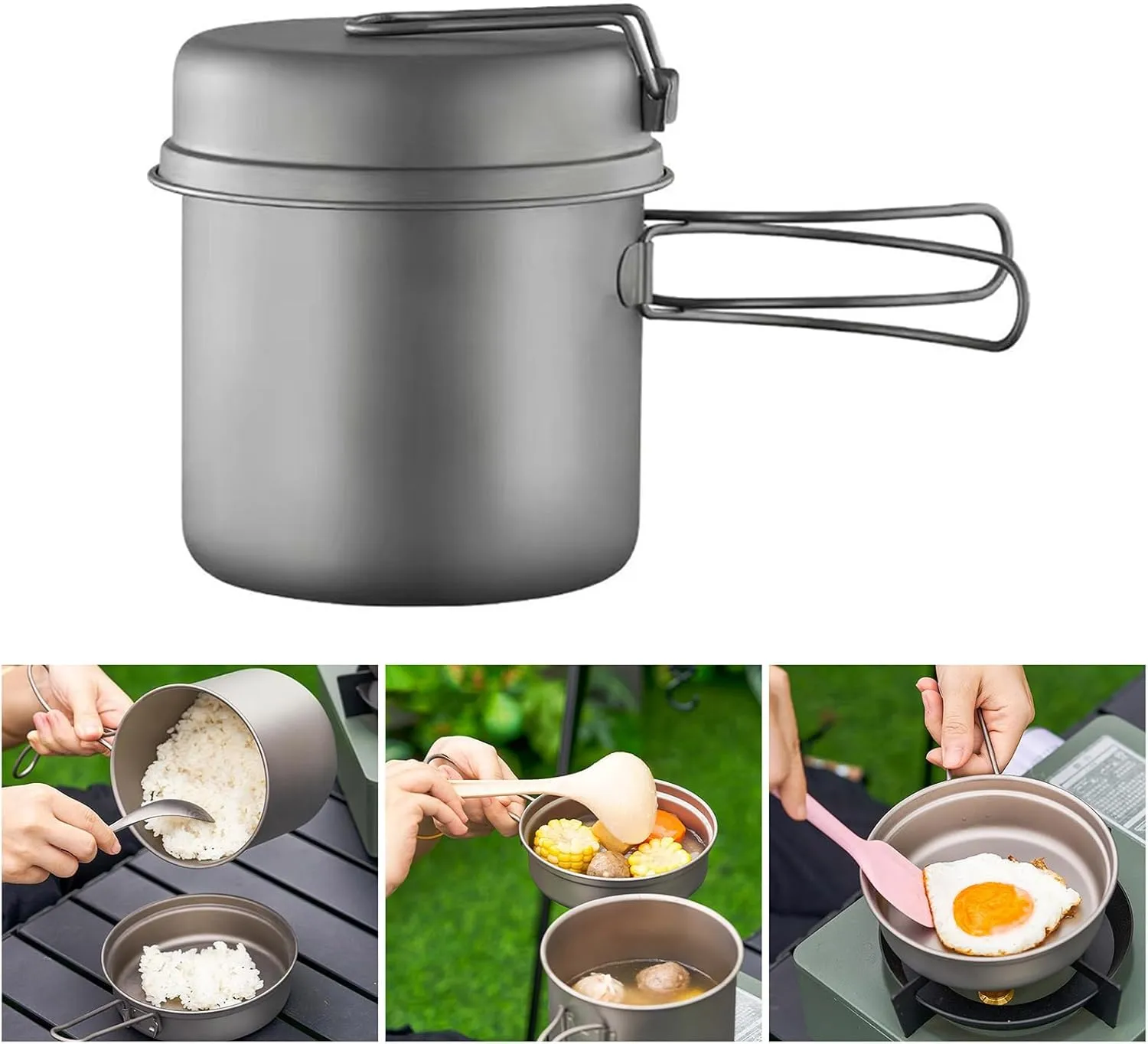 Camping Cook Pots with Folding Handle Outdoor Cooking Pots Frypan Utensils Camping Cookware Tableware Easy to