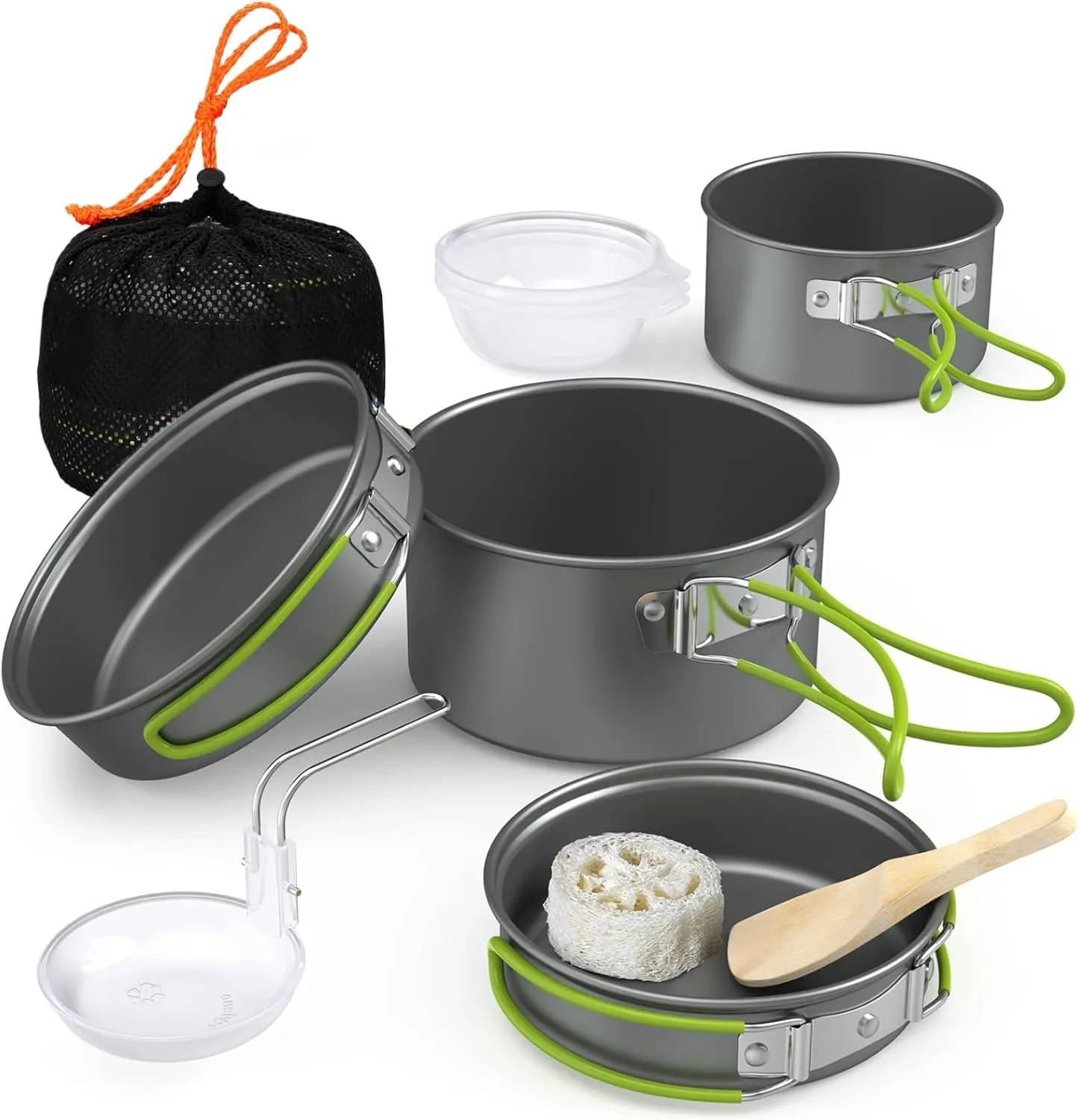 Camping Cooking Set, Aluminium Alloy Non-Stick Camping Pots and Pans with Handle, Portable Stackable Cookware with Mesh Bag for Outdoor Hiking Picnic Pans Pan Set