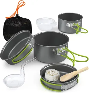 Camping Cooking Set, Aluminium Alloy Non-Stick Camping Pots and Pans with Handle, Portable Stackable Cookware with Mesh Bag for Outdoor Hiking Picnic Pans Pan Set