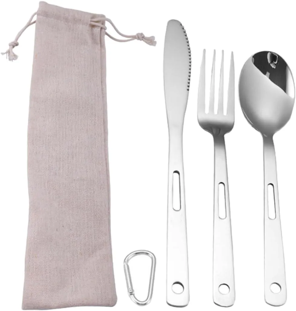 Camping Cookware 5pc Stainless Steel Fork Spoon Reusable Silverware Compact Durable for Picnics Camping