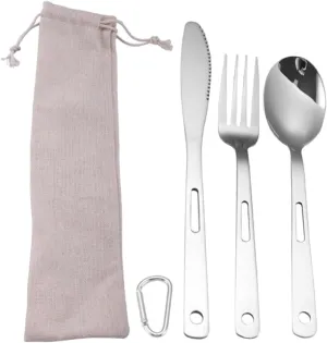 Camping Cookware 5pc Stainless Steel Fork Spoon Reusable Silverware Compact Durable for Picnics Camping