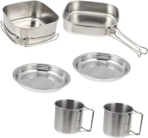 Camping Cookware 6pcs Stainless Steel Cutlery Set Compact Outdoor Cooking Pot for Hiking