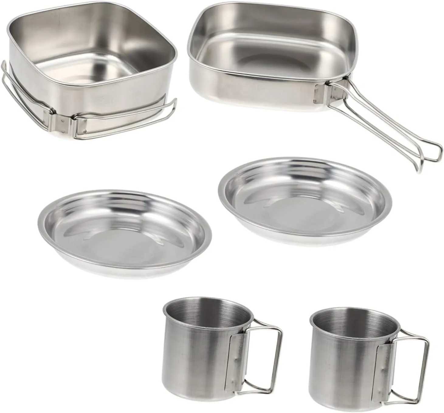 Camping Cookware 6pcs Stainless Steel Cutlery Set Compact Outdoor Cooking Pot for Hiking