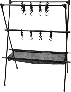 Camping Cookware, Hanging Rack with Mesh and Hook, Hanging Organizer Camping Tools Multilayer Collapsible Space Saving Camping Tools Hanging Organizer for Outdoor