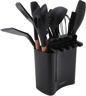 Camping Cookware Mess Kit, Black Strong Grip Heat Wooden Handle Camping Cookware Set with Storage Box Rack for Baking for Cooking