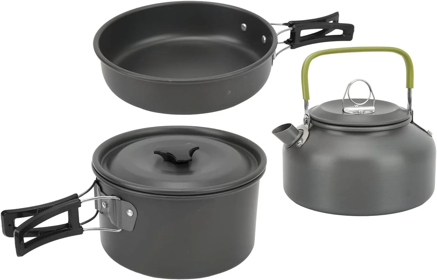Camping Cookware Mess Kit Camping Set Pot Teapot Color Plate Set Portable Kettle Cooking Utensils for Backpacking Pot Pan Teapot Folding Fork Knife Spoon Kit